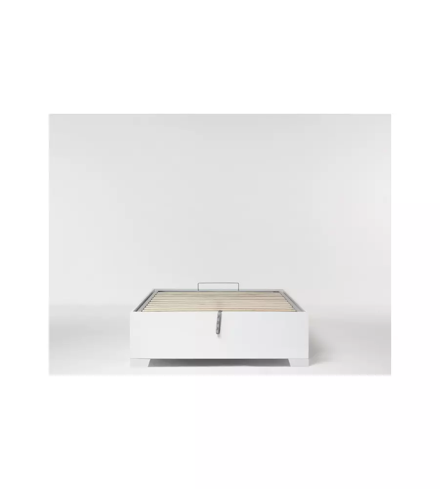 Letto 1 piazza e mezza "bed box" bianco con rete, contenitore e piedini 120x190 cm